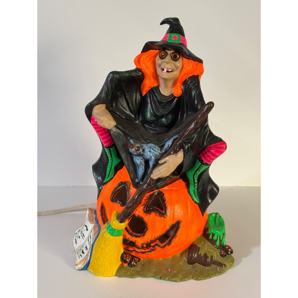 Vintage Ceramic Halloween Witch Jack O Lantern Byron Mold Company 1972 Neon